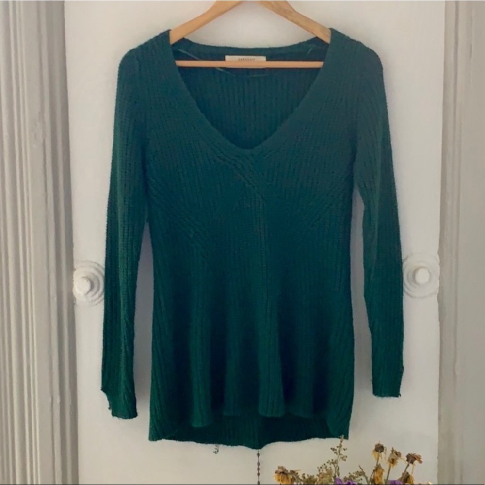 Zara Knit Crochet Hunter Green V Neck Sweater!